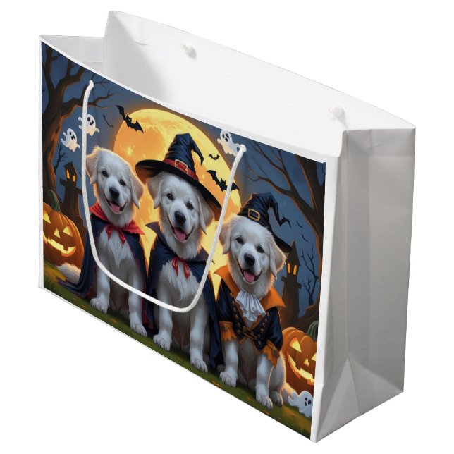 Sacola Para Presentes Grande Pirenéus excelentes Cães Abóbora Halloween Engraça (Frente inclinada)