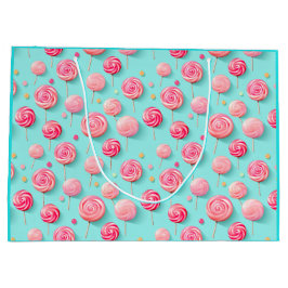 Sacola Para Presentes Grande Pirulitos Cor-de-Rosa e Azul Divertidos Rua das Ba