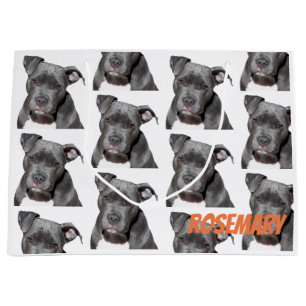 Sacola Para Presentes Grande Pitbull preto editável