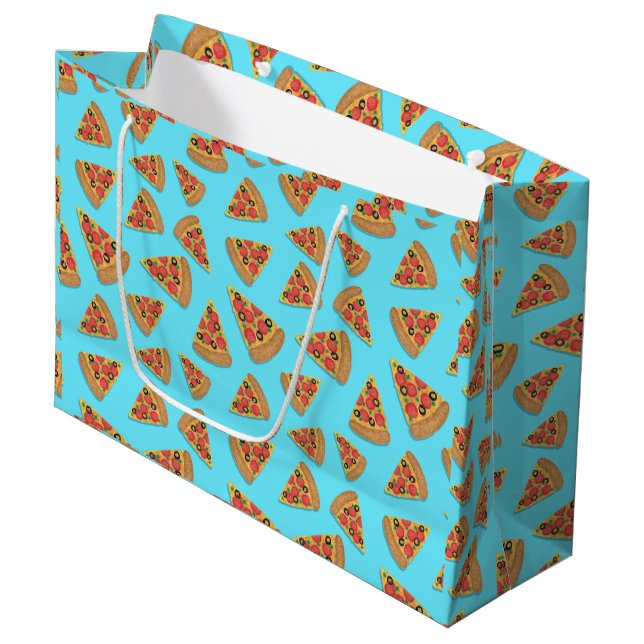 Sacola Para Presentes Grande Pizza Party Pepperoni Novelty Blue Large Gift Bag (Frente inclinada)