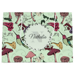 Sacola Para Presentes Grande Placa de Hummingbird Primavera Verde Encantada