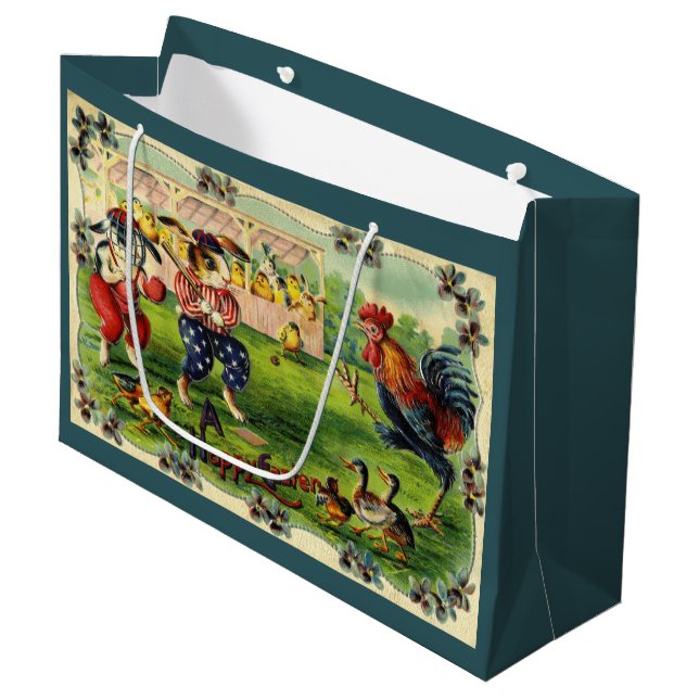 Sacola Para Presentes Grande Placa de Saudação de Baseball em Coelho de Páscoa (Frente inclinada)