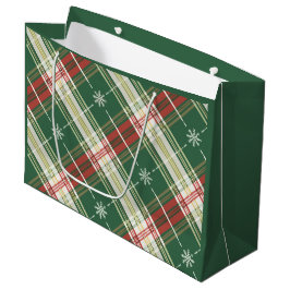 Sacola Para Presentes Grande Plaid Branco Dourado de Natal