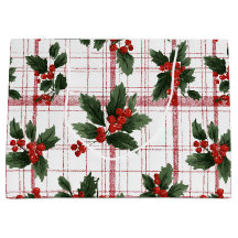 Plaid de Natal com Folhas de Azevinho em Aquarela