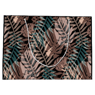 Sacola Para Presentes Grande Plantas tropicais, selva, trópicos, bege, folhas
