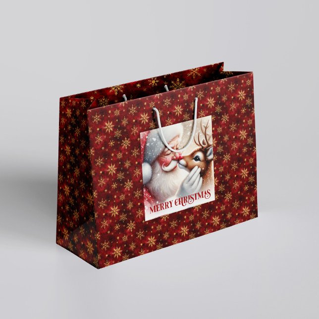 Sacola Para Presentes Grande Playful Santa and Rudolph Classic Christmas Bag (Playful Santa and Rudolph Classic Christmas Bag)