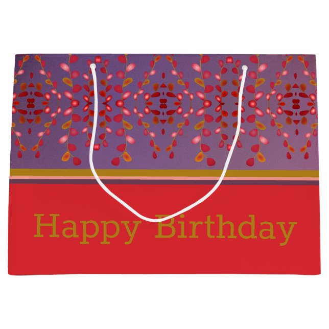 Sacola Para Presentes Grande Pluma Rosa Com Mostarda Dourada (Frente)