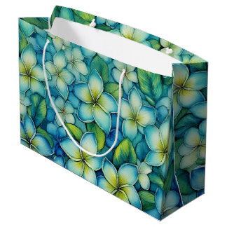 Sacola Para Presentes Grande Plumeria Azul