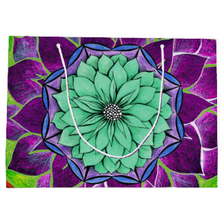 Sacola Para Presentes Grande POINSÉTIA MODERNA em AZUL/ROXO