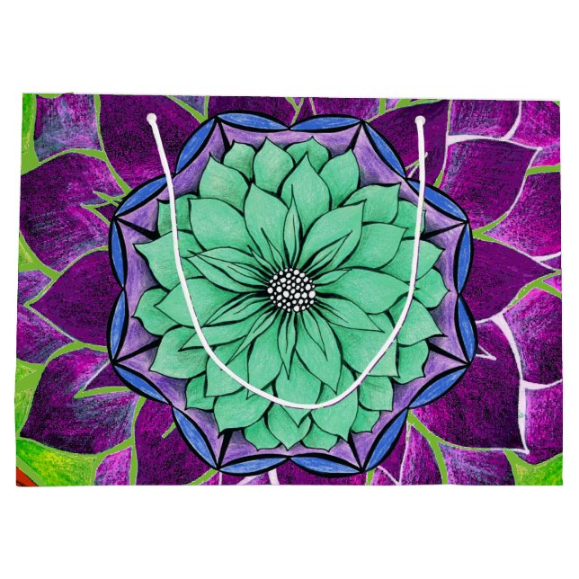 Sacola Para Presentes Grande POINSÉTIA MODERNA em AZUL/ROXO (Verso)