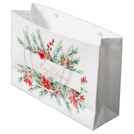 Sacola Para Presentes Grande Poinsettia aquática e Natal verde