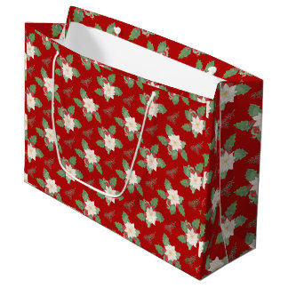 Sacola Para Presentes Grande Poinsettia de Natal e Açaí Vermelho 