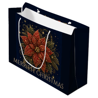Sacola Para Presentes Grande Poinsettia do Natal nas Estrelas
