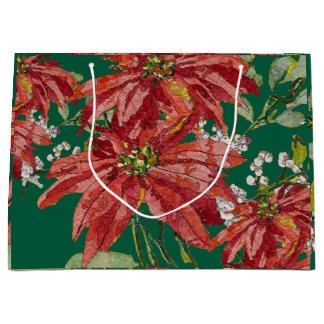 Sacola Para Presentes Grande Poinsettia Dourada | Natal de Arte Fina