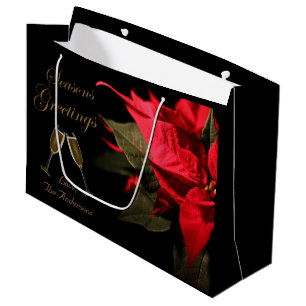 Sacola Para Presentes Grande Poinsettia e Champanhe Personalizados Elegantes