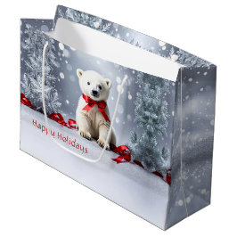 Sacola Para Presentes Grande Polar Bear Christmas Holiday Gift Bag
