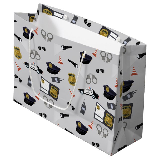 Sacola Para Presentes Grande Police Themed Policeman Cop Pattern (Frente inclinada)