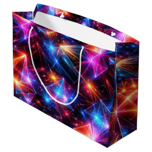Sacola Para Presentes Grande Polígono Neon Abstrato com Explosões