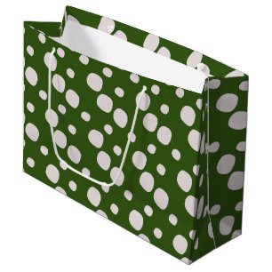 Sacola Para Presentes Grande Pontos Cor-de-Rosa em Verde Folhoso