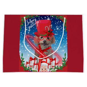 Sacola Para Presentes Grande Poodle Christmas Seasons saúda presente Bag