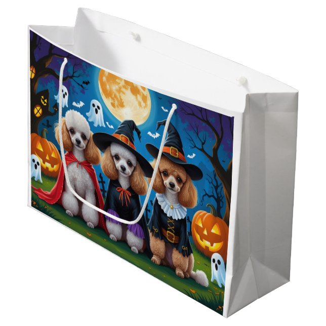 Sacola Para Presentes Grande Poodle Dogs Pumpkin Halloween Engraçado (Frente inclinada)