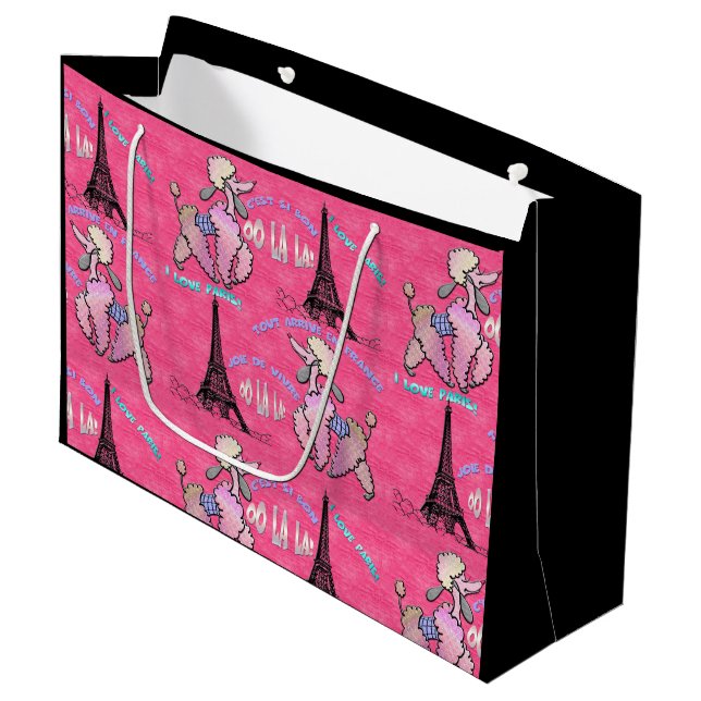 Sacola Para Presentes Grande Poodle glamourosa em Paris (Frente inclinada)