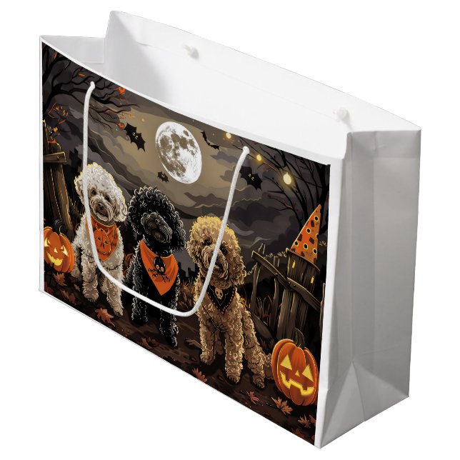 Sacola Para Presentes Grande Poodle Halloween Spooky (Frente inclinada)