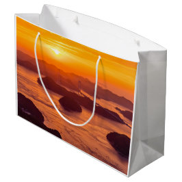 Sacola Para Presentes Grande Pôr do sol em Kurushima Kaikyo Bridge e Kurushi