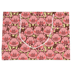 Sacola Para Presentes Grande Porco engraçado em macacões