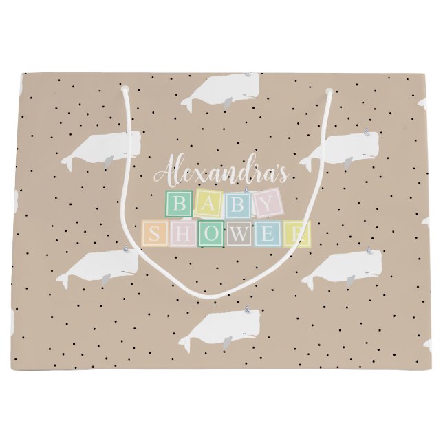 Sacola Para Presentes Grande Porco neutro de Chá de fraldas de baleia branca (Frente)