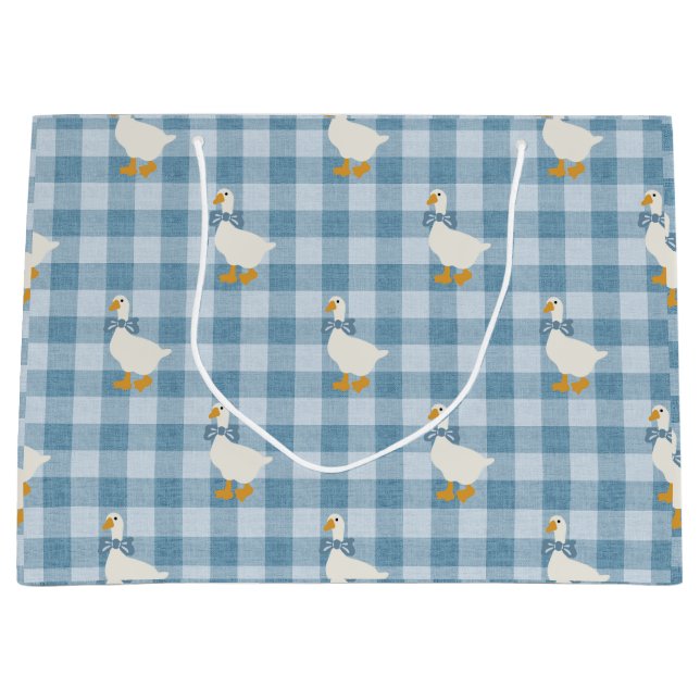 Sacola Para Presentes Grande Powder Blue Gingham Goose Linen Texture (Frente)