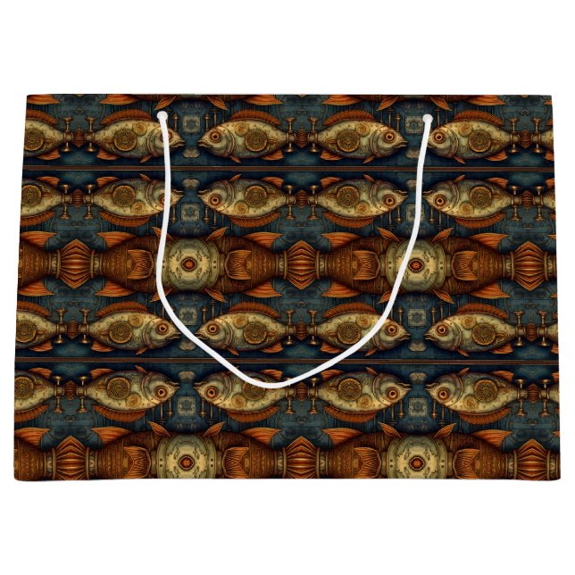 Sacola Para Presentes Grande PP 574 Fishes Steampunk 3 de 3 (Frente)