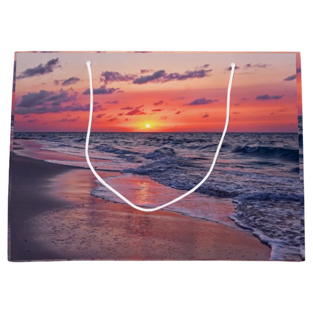 Sacola Para Presentes Grande Praia do Paraíso Tropical Bahamas Sunset (Frente)