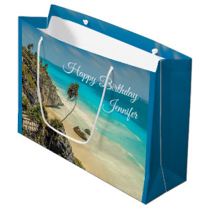 Sacola Para Presentes Grande Praia Tropical com Árvores de Palma Vestidas por V