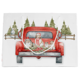 Sacola Para Presentes Grande Prateleiras de Natal num Caminhão Vermelho Vintage