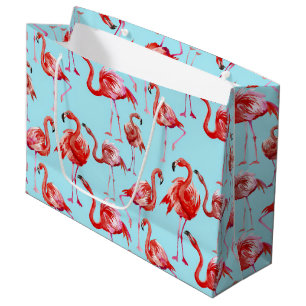 Sacola Para Presentes Grande Prato de Aloha Flamingo rosa no Teal
