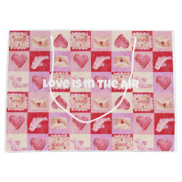 Sacola Para Presentes Grande pré-disquete vermelho-rosa-xadrez do namorados do 