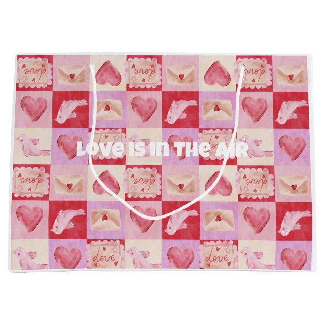 Sacola Para Presentes Grande pré-disquete vermelho-rosa-xadrez do namorados do  (Frente)