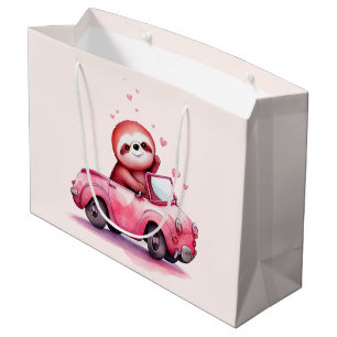 Sacola Para Presentes Grande Preguiça Fofa Dirigindo um Conversível Rosa