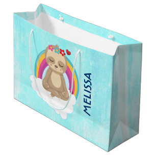 Sacola Para Presentes Grande Preguiça Marrom Fofa, Meditando em uma Nuvem