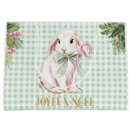 Sacola Para Presentes Grande Preppy Bunny & Green Gingham Joyeux Noël
