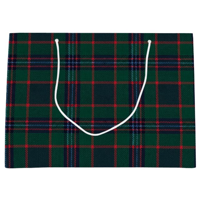 Sacola Para Presentes Grande Preppy Christmas Dark Green Plaid II (Frente)
