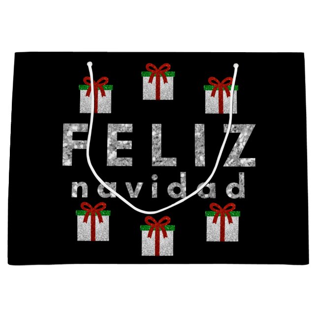 Sacola Para Presentes Grande Presente de Natal com Glitter (Frente)