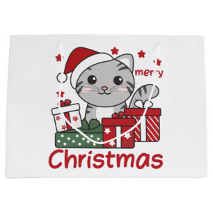 Sacola Para Presentes Grande Presente de Natal Gato Animais de inverno Gatos Pr