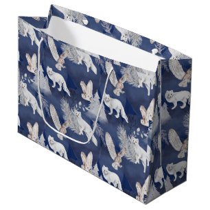 Sacola Para Presentes Grande Presente de Natal Rustic Winter Fox & Owl