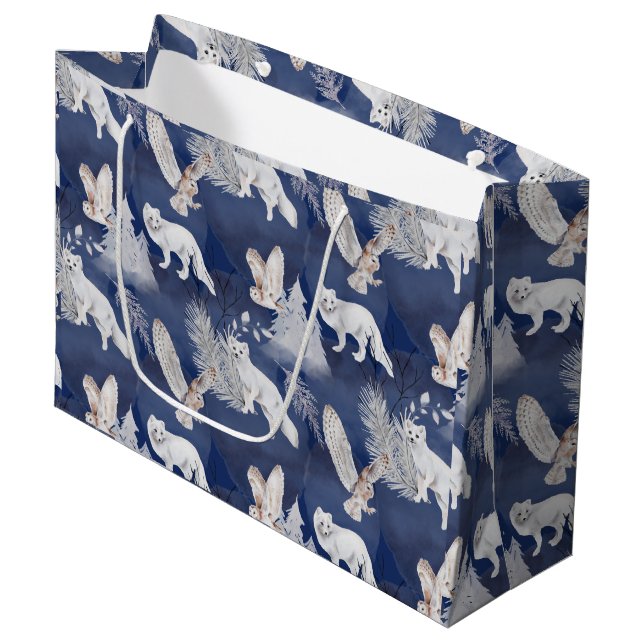 Sacola Para Presentes Grande Presente de Natal Rustic Winter Fox & Owl (Frente inclinada)