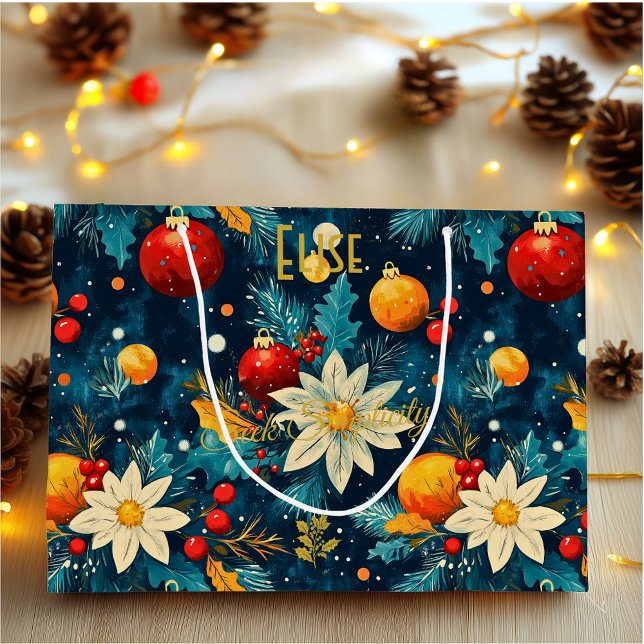 Sacola Para Presentes Grande Presente de Ornamento de Natal Azul Clássico  (Criador carregado)
