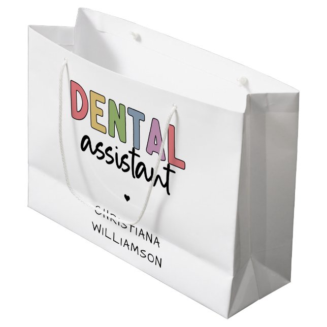 Sacola Para Presentes Grande Presente do Assistente Dental de Nome Personalizad (Frente inclinada)