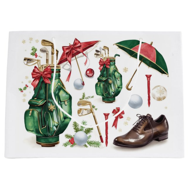 Sacola Para Presentes Grande Presentes de Natal com tema de golfe para golfista (Frente)
