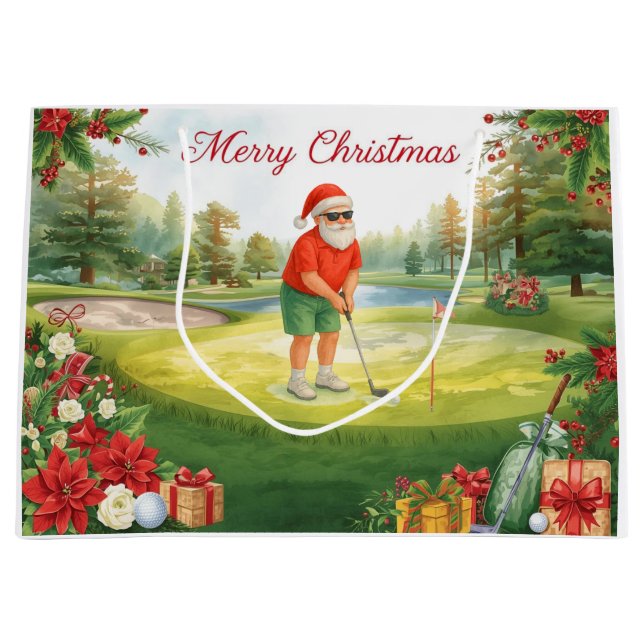Sacola Para Presentes Grande Presentes de Natal com tema de golfe para golfista (Frente)